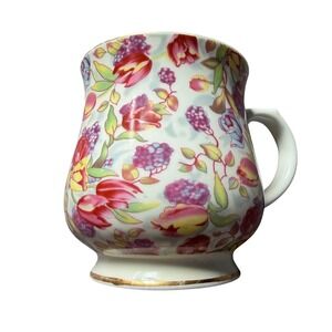 Nantucket Home Floral Ceramic Gold Trim Tulips Roses Berries Coffee Mug VTG